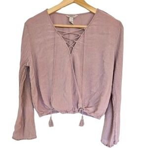 Arizona Jean Co top size large‎ purple bell sleeve crop